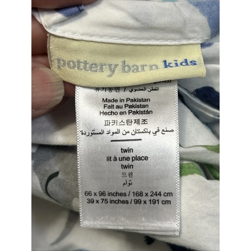 Pottery Barn Kids Dinosaur Twin Sheet Set Flat & Fitted Warren Dino Blue White
